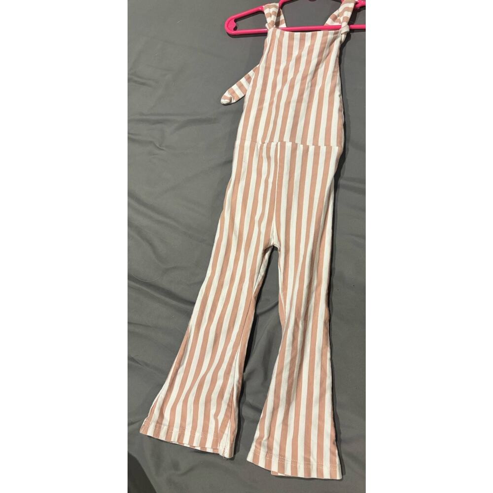 Girls Striped Beige White‎ Sleeveless Jumpsuit 100% Cotton Size 110